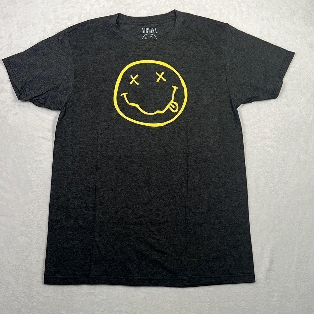 Nirvana smiley face double sided graphic print band concert T-shirt NWOT Men Med